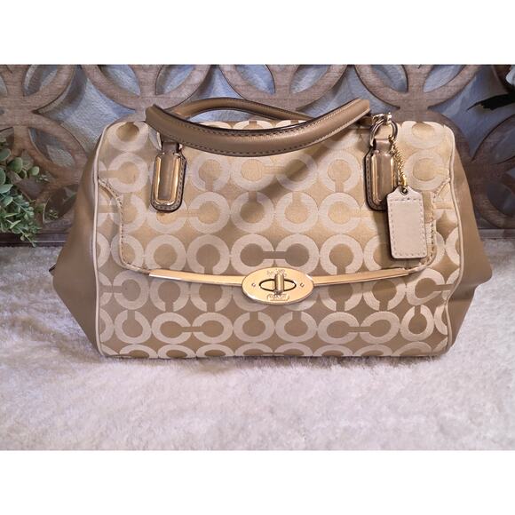 Coach Madison Madeline East/West Satchel in Op Art Sateen Fabric  Leather Trim - Picture 1 of 16